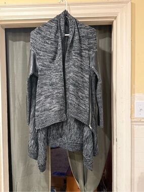 Rock & Republic Gray Marled Shawl Collar Cardigan with Faux Leather Elbows